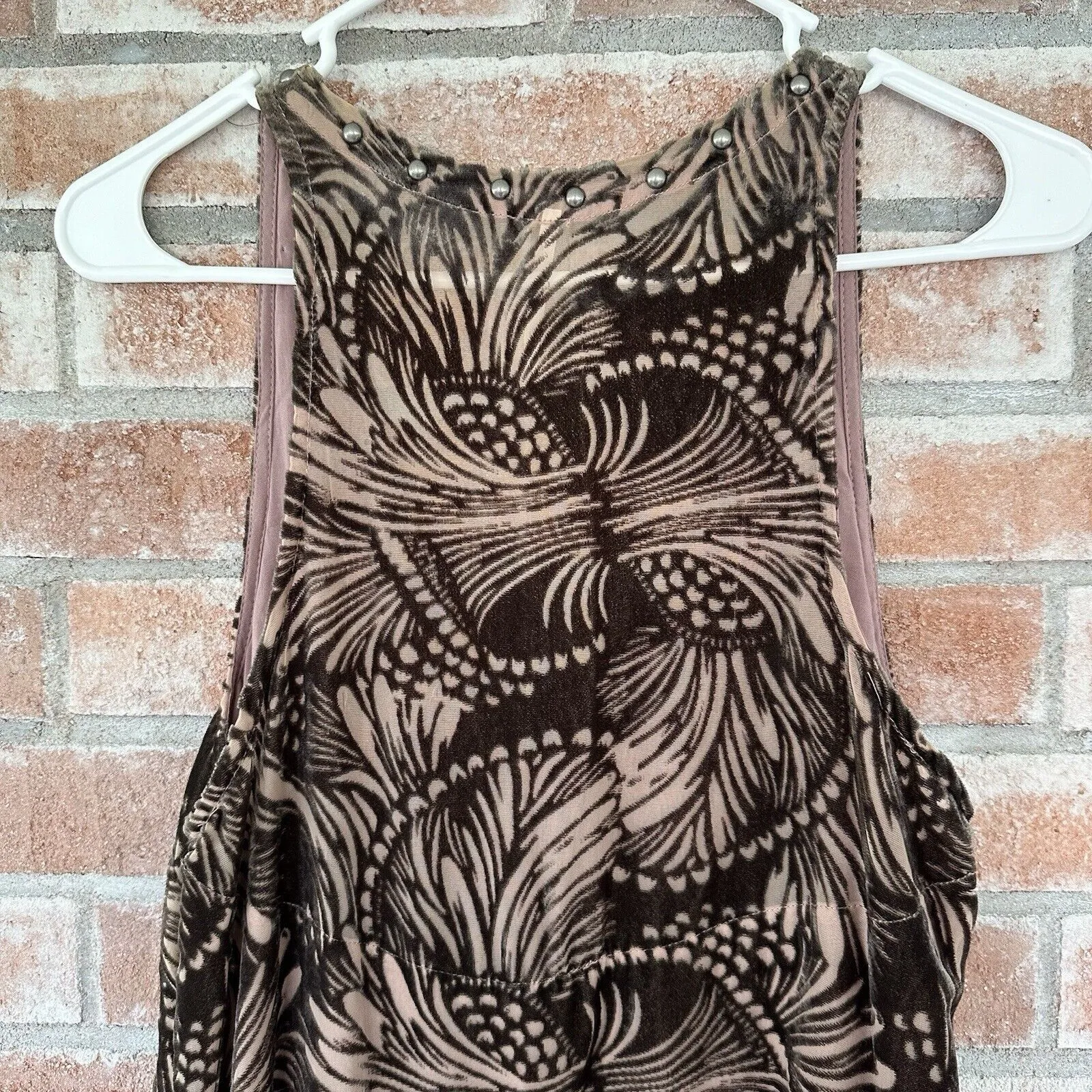 Free People Ellie Mini Dress Velvet Brown Studded XS Witchy Indie Artsy 90s Boho - Image 8