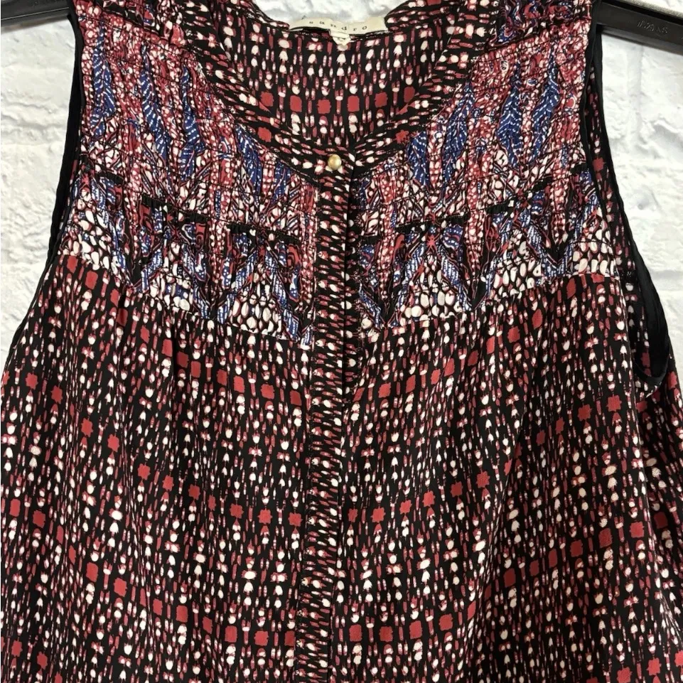 Sandro Paris Sleeveless Blouse Size 2 Multicolor Geometric Print Silk Blouse - Image 2