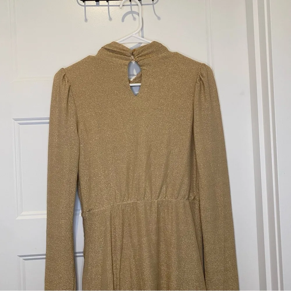 🛍️ Collective Concepts Gold Mockneck Ruffle Keyhole Mini Dress Size S - Image 7