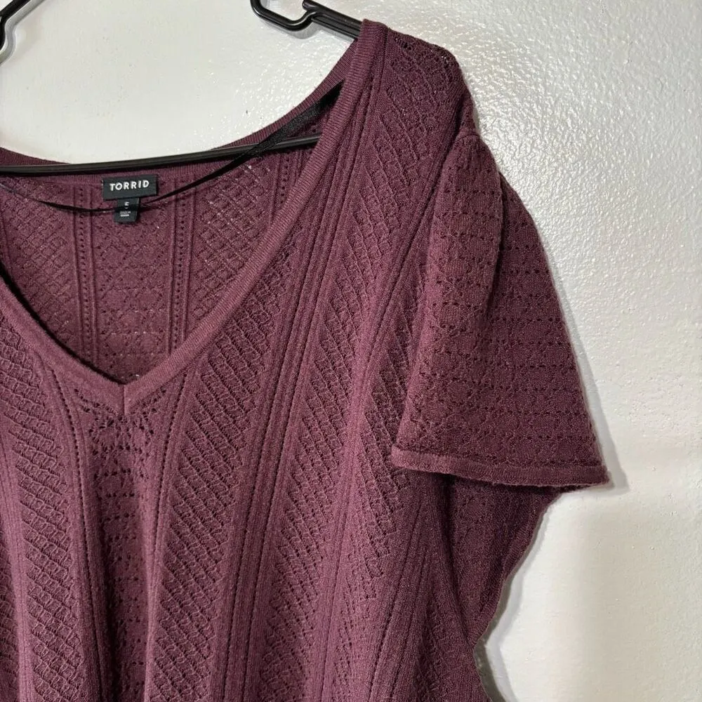 Torrid Everyday Maroon Soft Pullover Pointelle Knit Sweater - Image 2