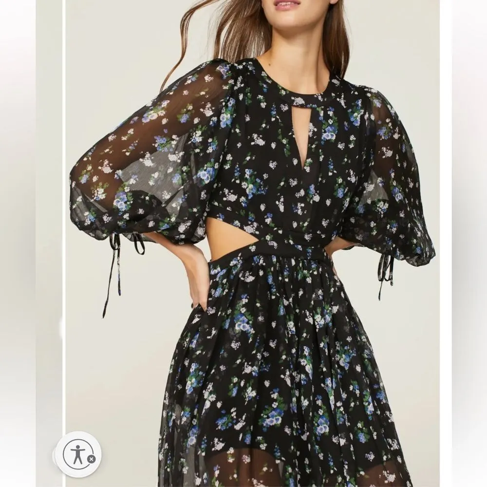 NWT MAJE Risof Maxi Cutout Elegant Black Floral Women's Dress size 38 - Image 4