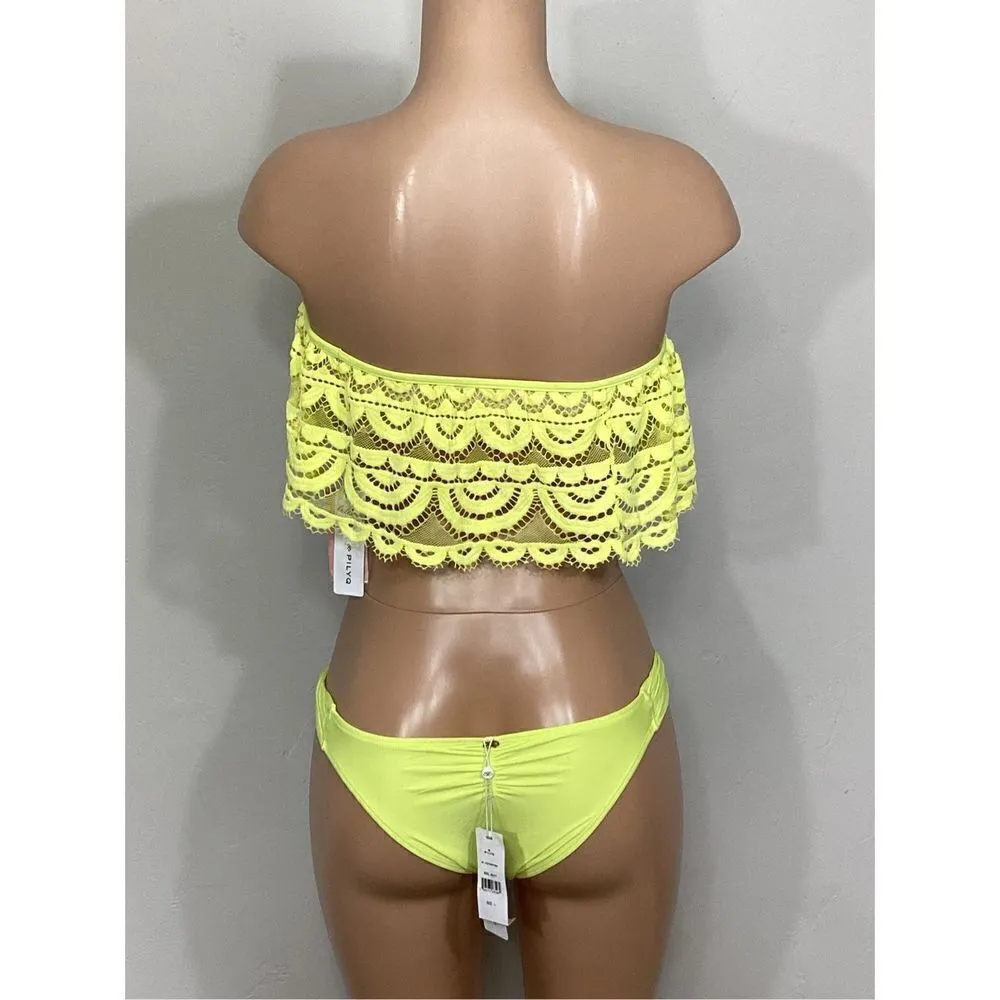 New. Pilyq yellow/green lace teeny bikini set. Large. Retail $168 - Image 4