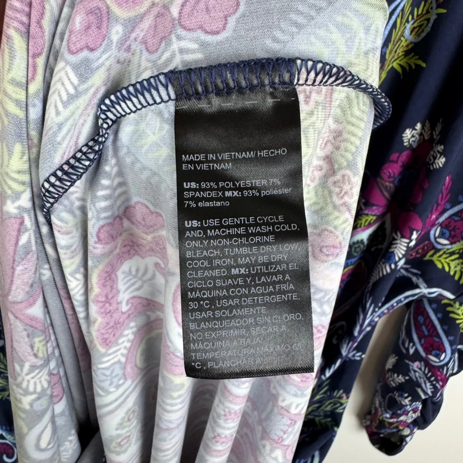 Chicos Ruched Sleeve Midi Dress Size 2 Large Multi Paisley Floral Stretch Office - Image 9