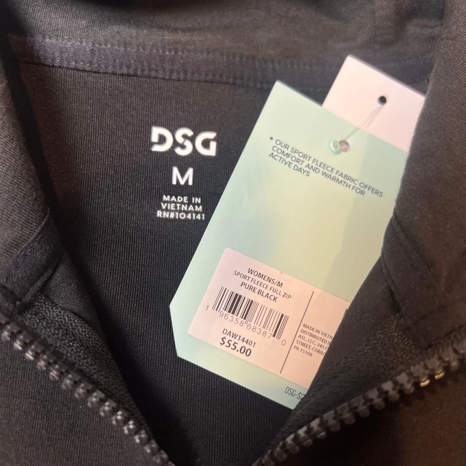 DSG Women's M Black Sport Fleece Full Zip Hoodie Cleanfit Minimalcore Size M - Image 6
