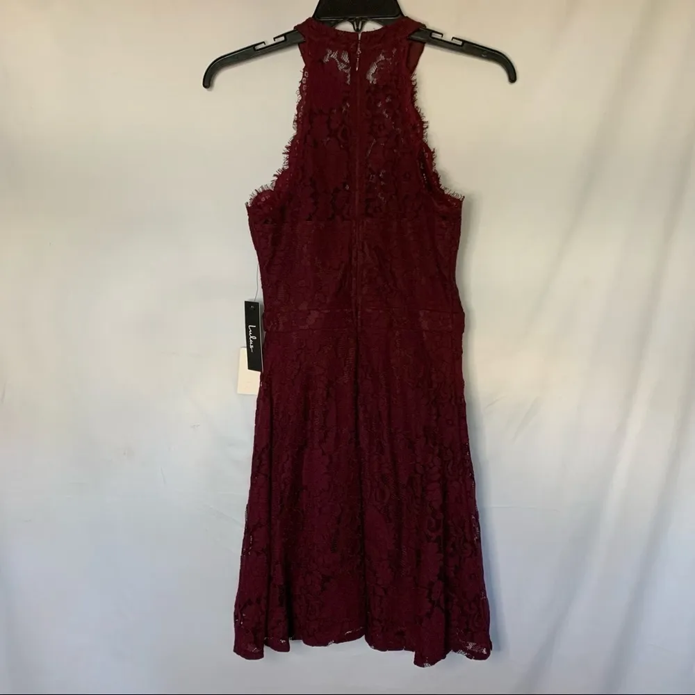 NWT lulu’s davina lace dress high neck sleeveless maroon XS skater dress - Image 8
