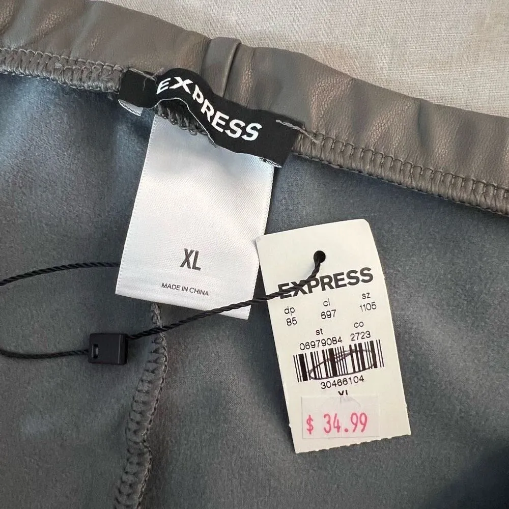Express NWT Brown Gray Stretchy Solid Faux Fur Leather Leggings Size XL - Image 7