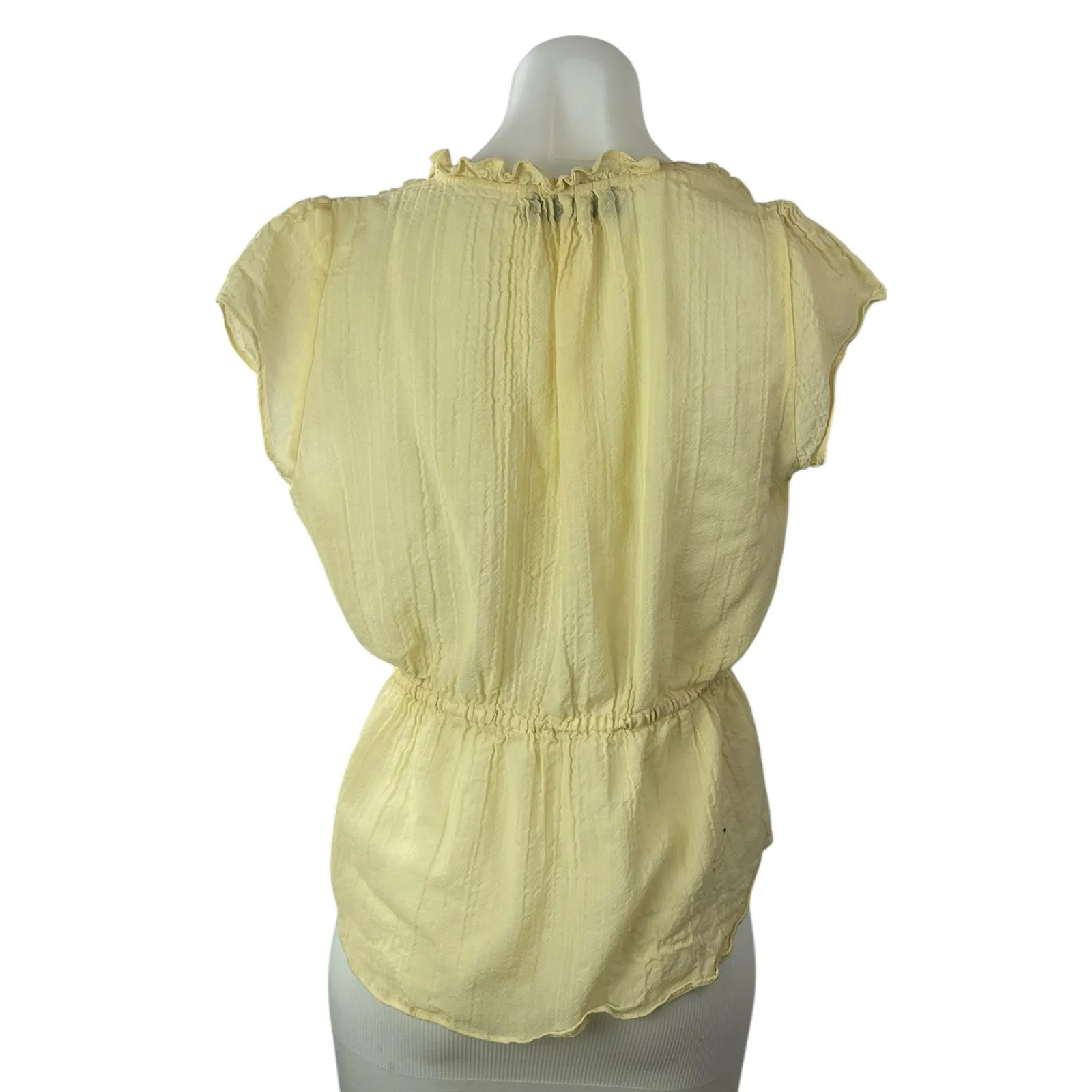 Derek Lam Women's Yellow Short Cap Sleeve V Neck Peplum Blouse Top Size S/M - Image 2
