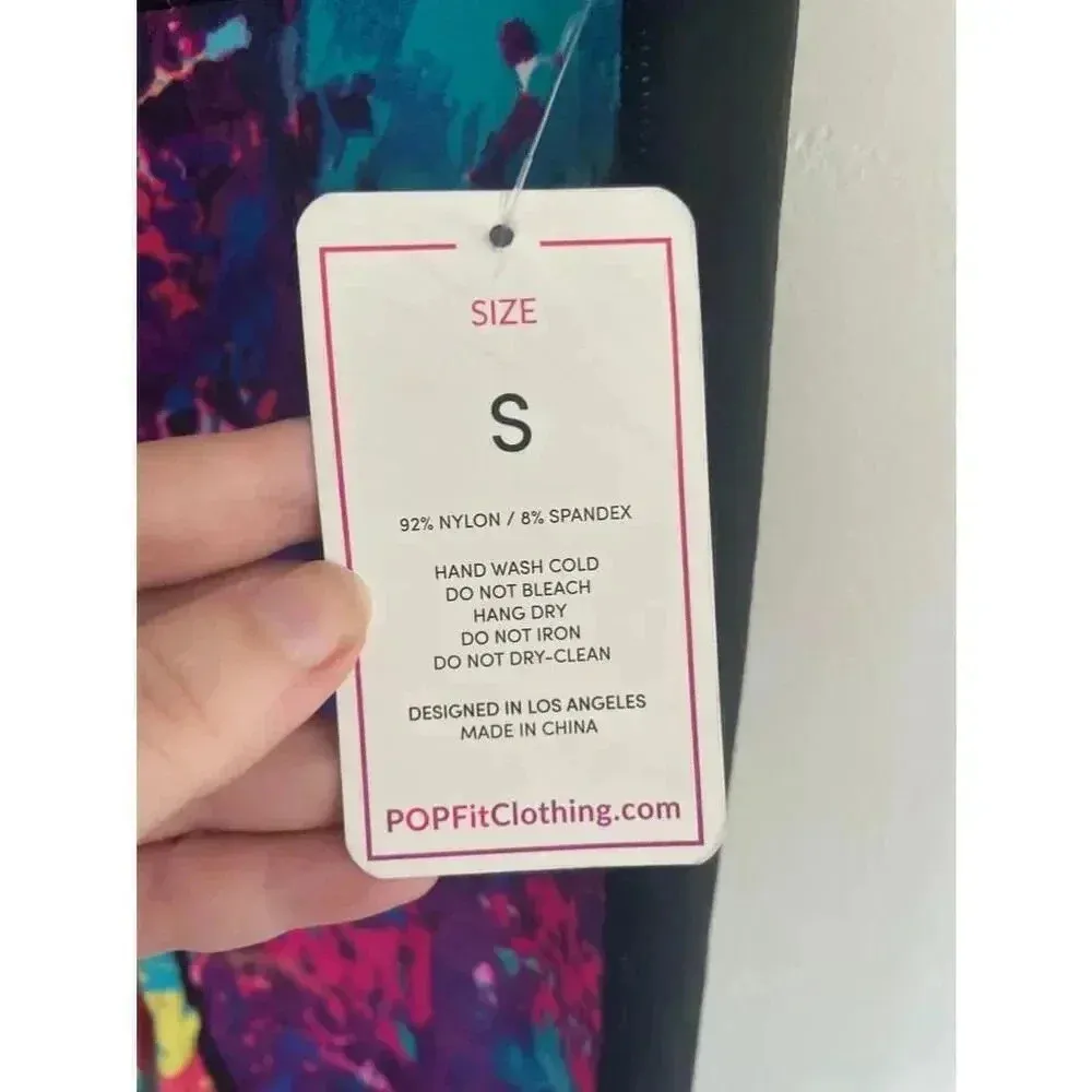 NWT Women's‎ PopFit Multicolor Leggings Size S Yoga Pants 0305 Black - Image 5
