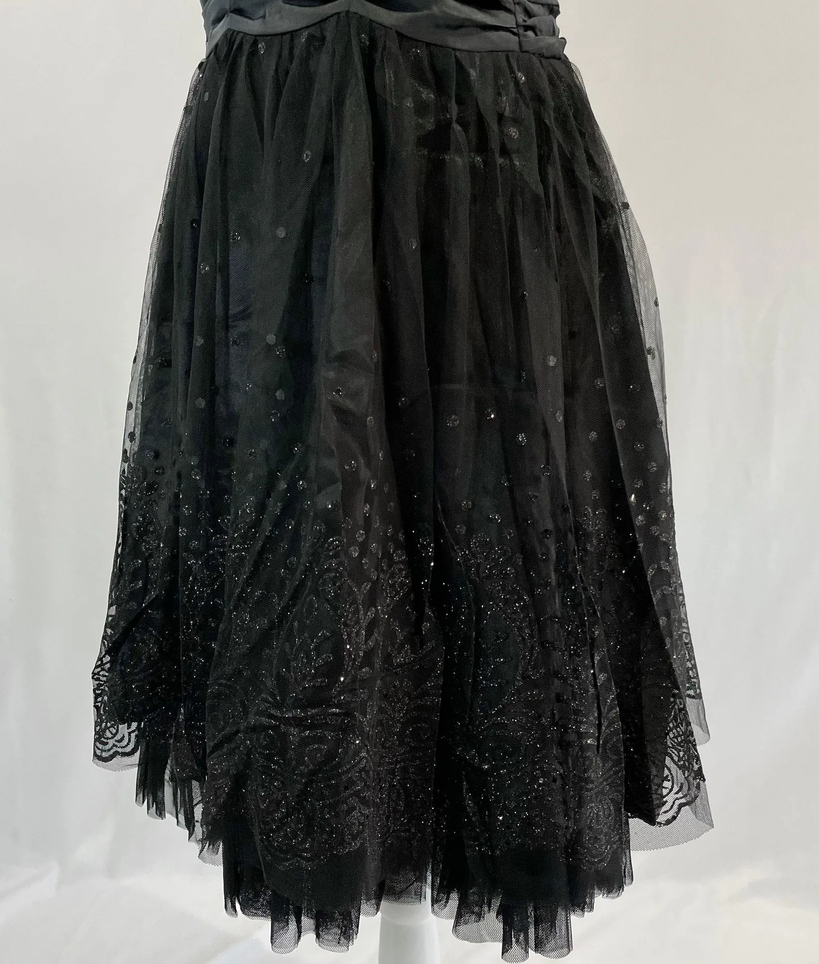 New  Glitter Polka Dot Tulle Satin Ruched Waist Dress Black - Image 12