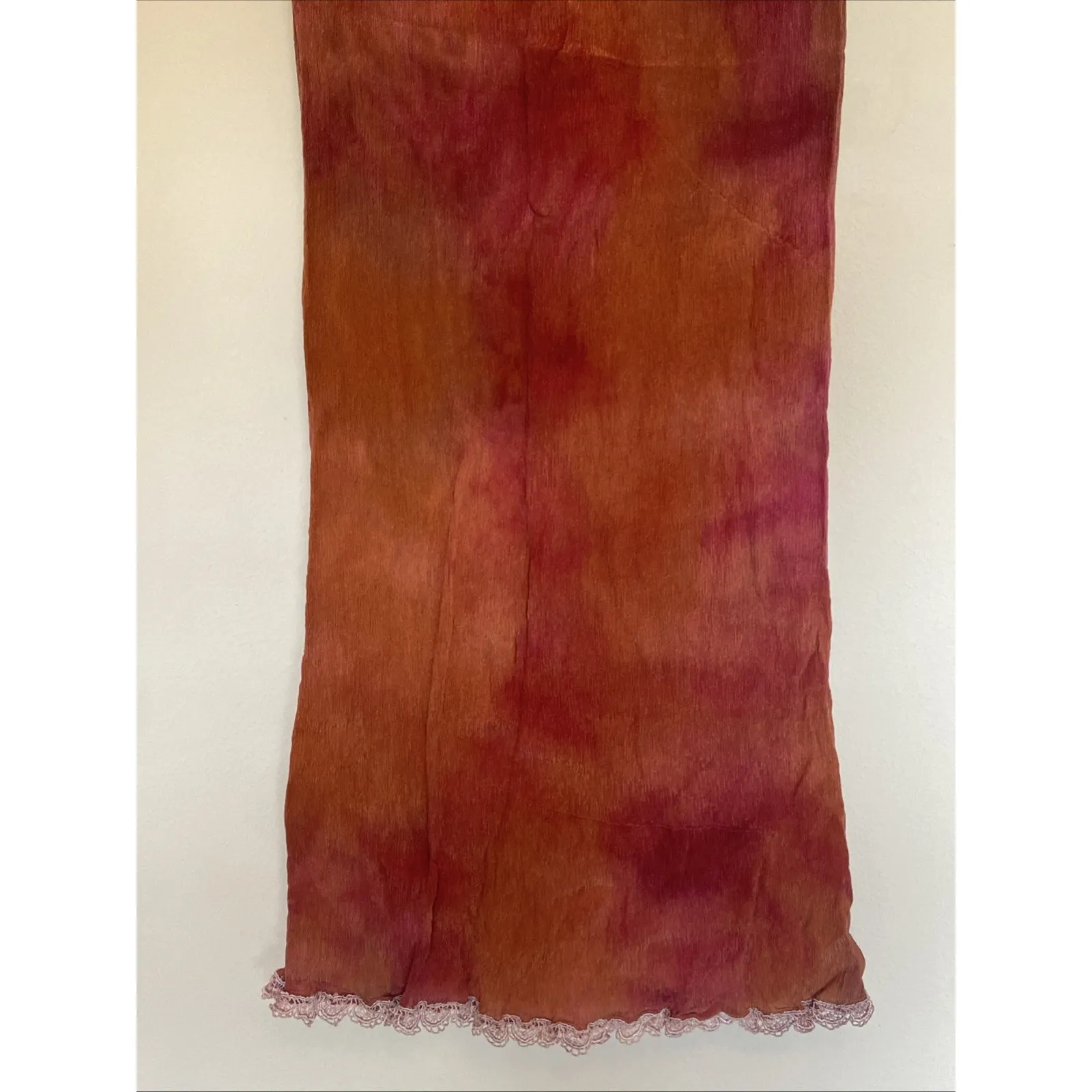 Vintage VTG Two Heads Studios Tie Dye 100% Silk Crinkle Maxi Skirt USA‎ Medium - Image 3