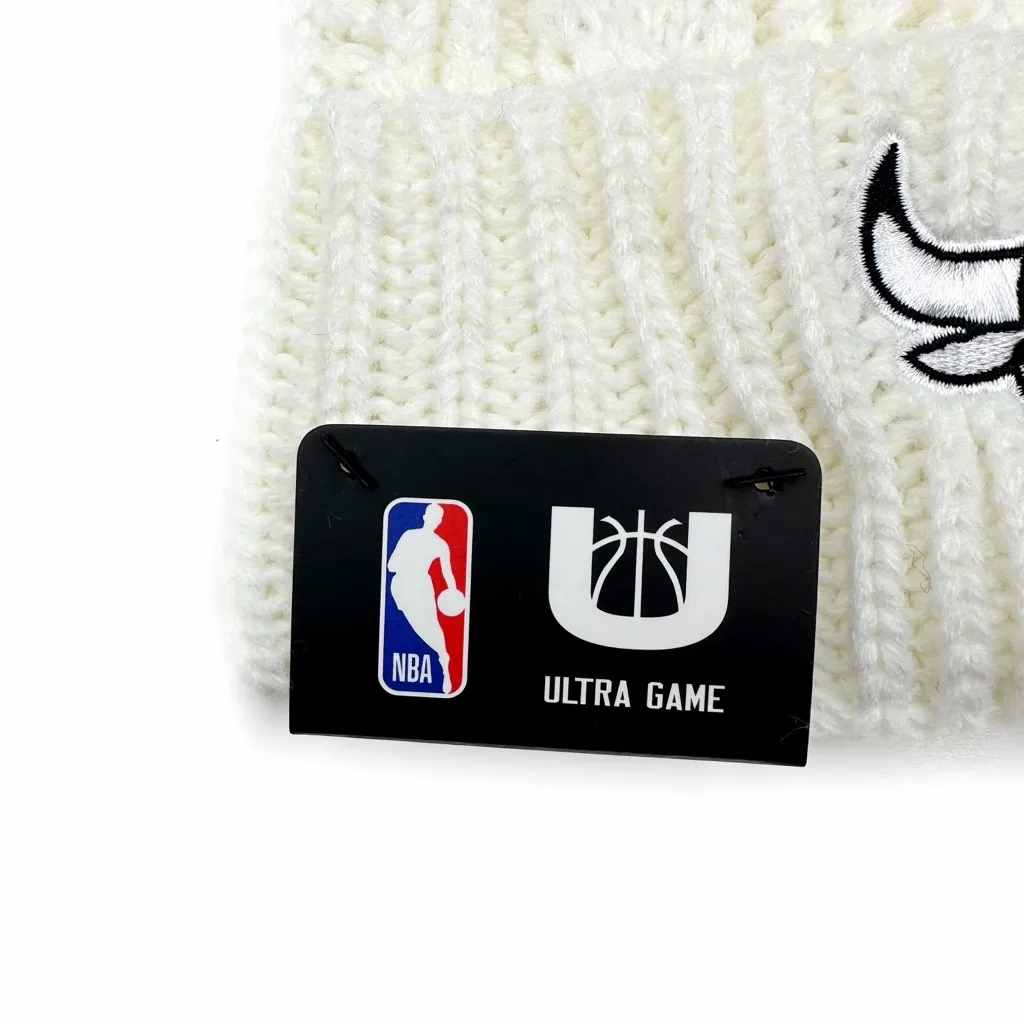 NBA Chicago Bulls Cable Knit Winter Hat Beanie Faux Fur Pom Womens Fan Gear Gift - Image 2