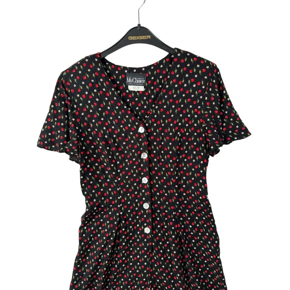 Vintage Ms Choice Womens 10 Romper Jumpsuit 90s Floral Black Red Short Sleeve US - Image 3