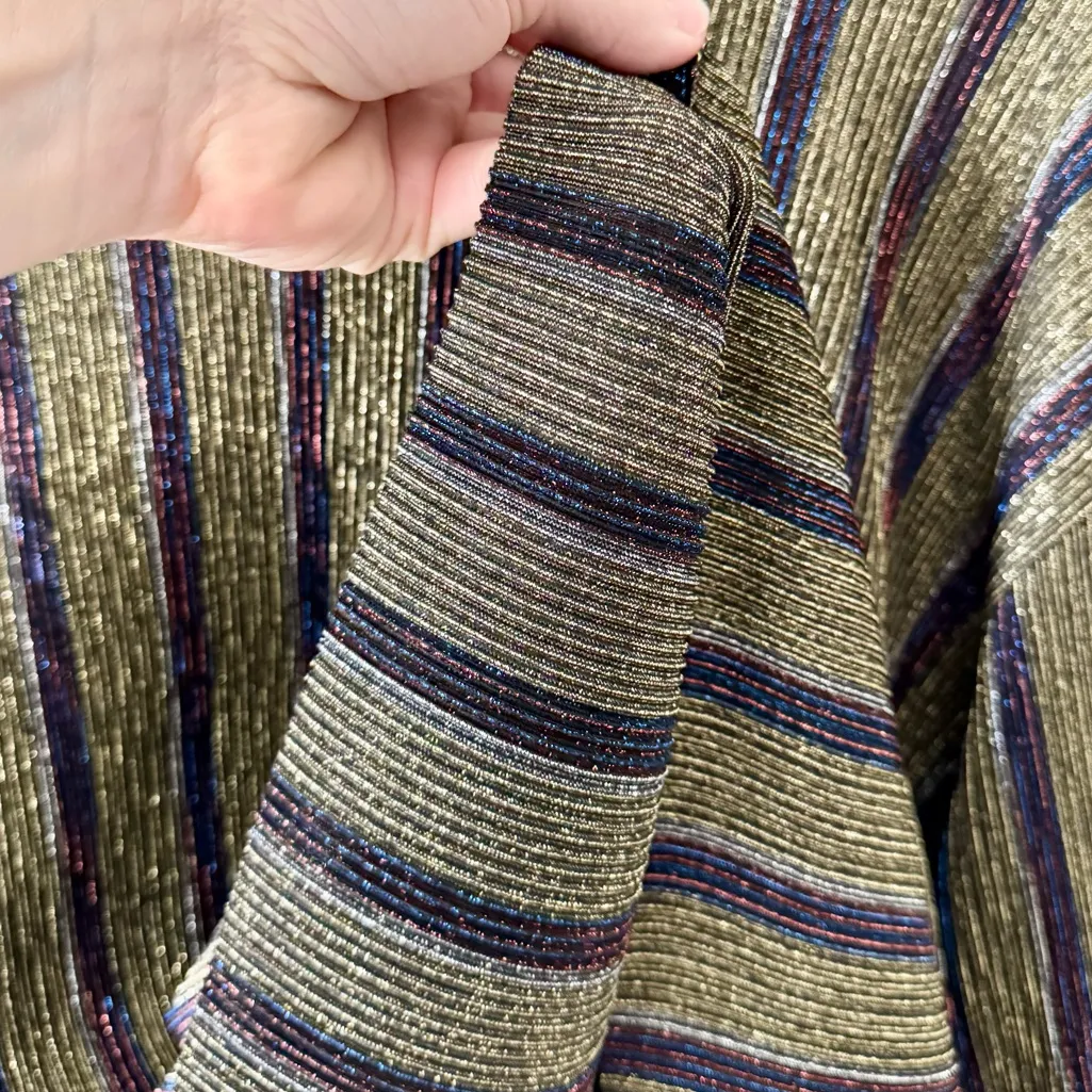 Zara Trafaluc Gold Metallic Stripe Crinkle Knit Mock Neck Blouse Top, sz. S - Image 11