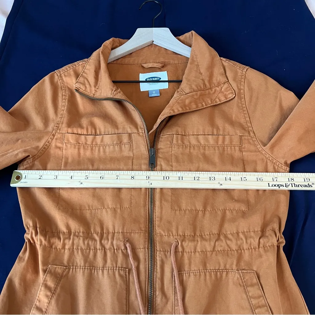 Old Navy‎ Cotton Orange Rust Anorak Utility Jacket Drawcord Waist Zip Front XS - Image 11
