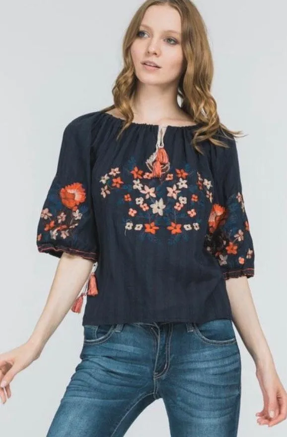 Navy Embroidered Top - Image 3