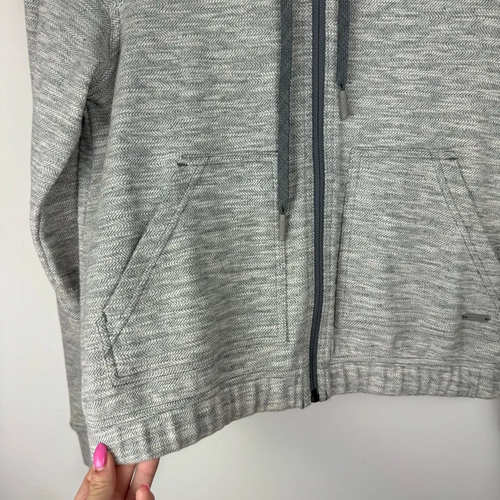 Prana Unity Zip Hoodie Jacket Sz Small Herringbone Knit Hooded Grey - Image 10