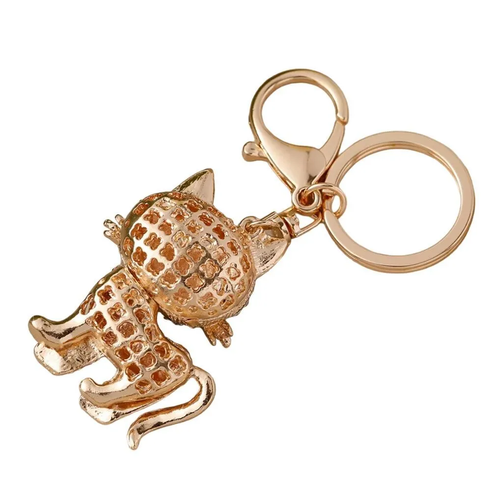 Cute Crystal Animal Cat Lovely Rhinestone Keychain Accessories For Gift Gold - Image 4