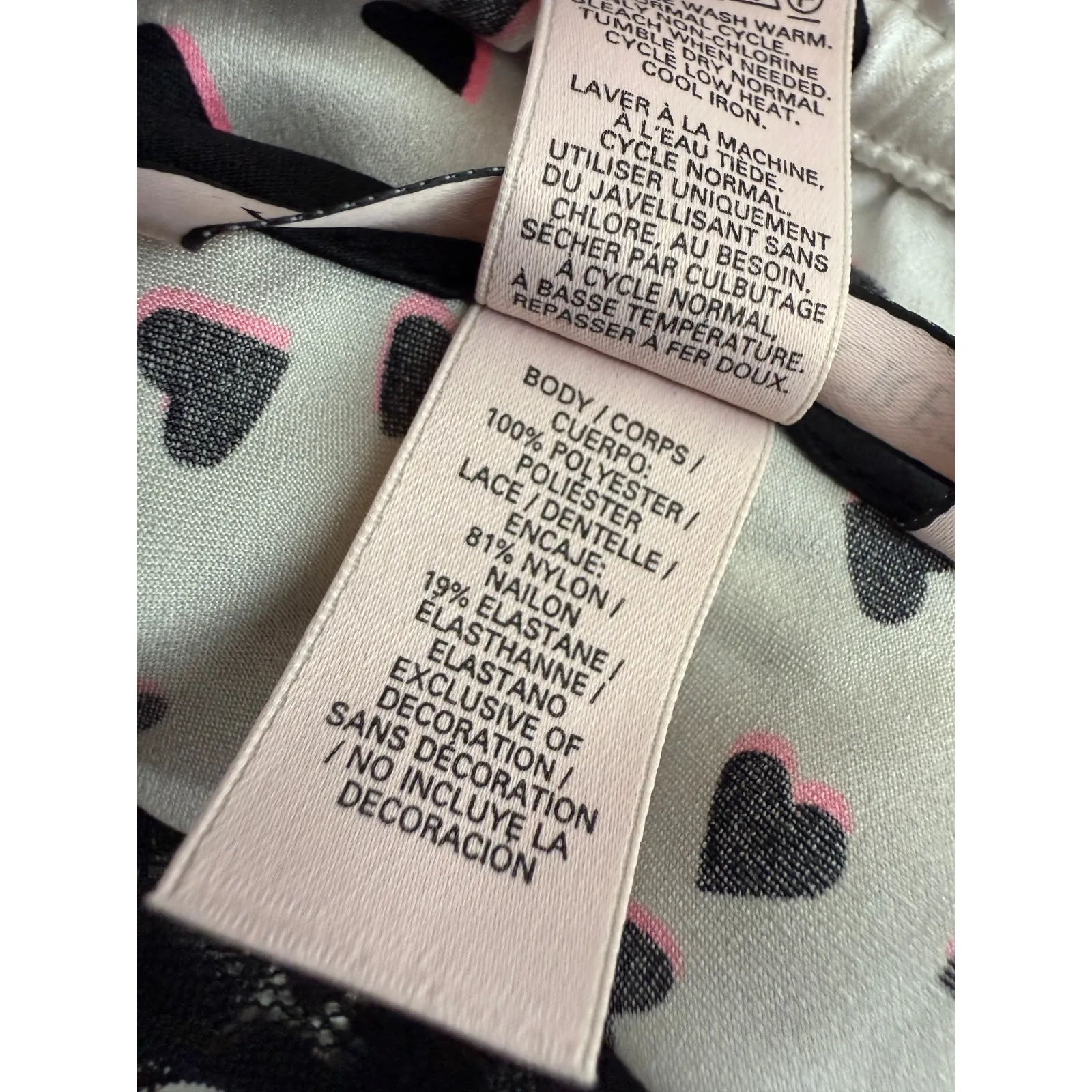 Victoria Secret Satin Sleepwear Black Neon Pink Heart Cami Shorts Set XLarge - Image 6