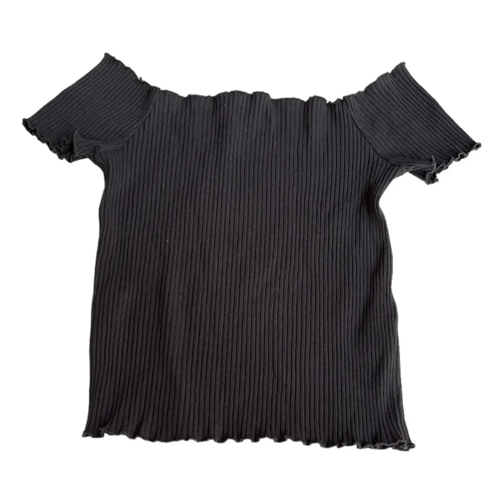 Zara Trafaluc Ribbed Off Shoulder Cropped Top Black Size Large - Image 2
