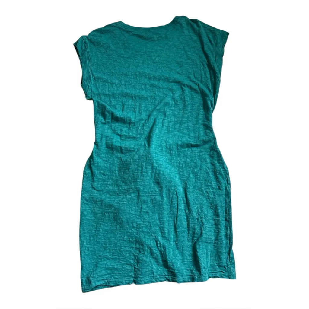 J. Crew Short Sleeve Tie Waist Cotton Slub Tee Shirt Dress | Teal | Medium - Image 4