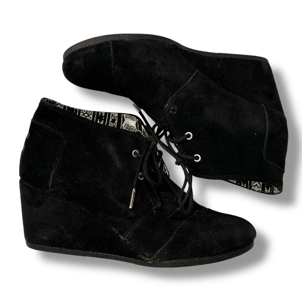 TOMS Desert Wedge Black Suede Wedge Bootie 10 - Image 2