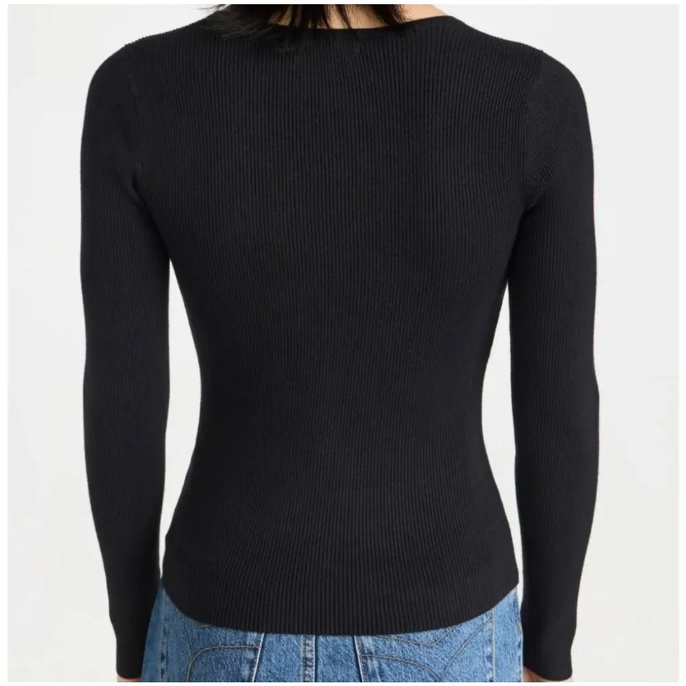 NWT Madewell Wide Ribbed Long Sleeve Corset Sweater In Black Size XXS - Image 2