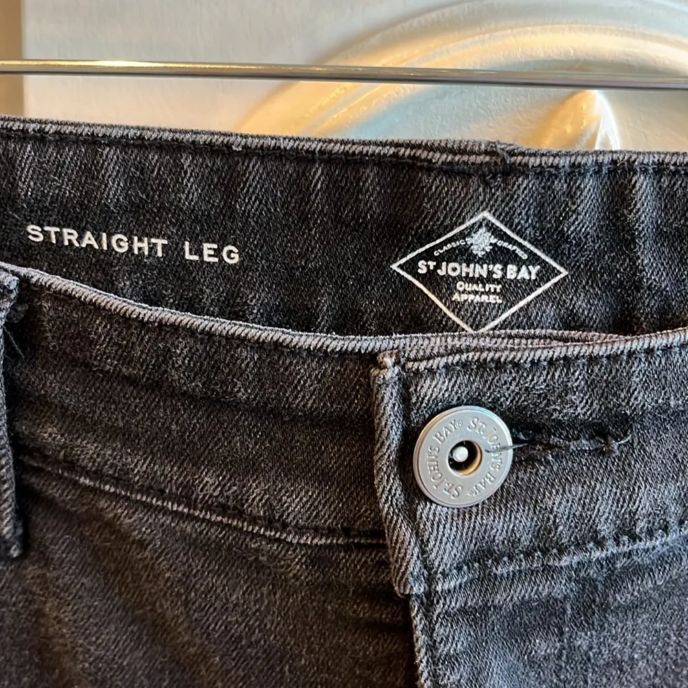 St Johns Bay Jeans Straight Leg Vintage Washed Out Black Womens 12S - Image 9