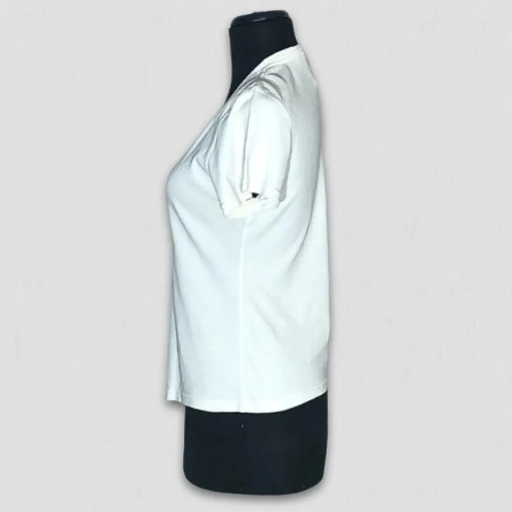 Vintage 90s Nike Swoosh Logo V Neck T-Shirt White Pink Large - Image 4