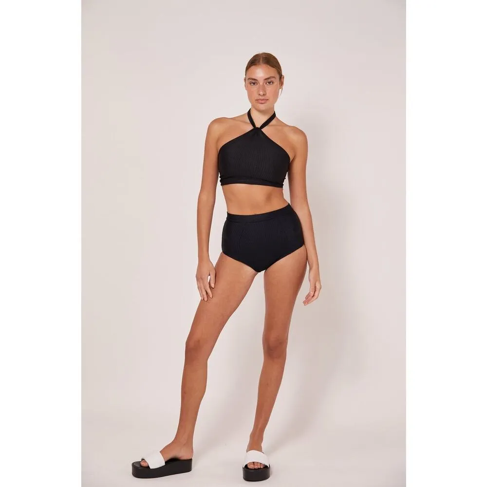 NEW Le Buns Zari Cheeky Cut Black Ribbed High Waisted Bikini Pant Size 6 - Image 6