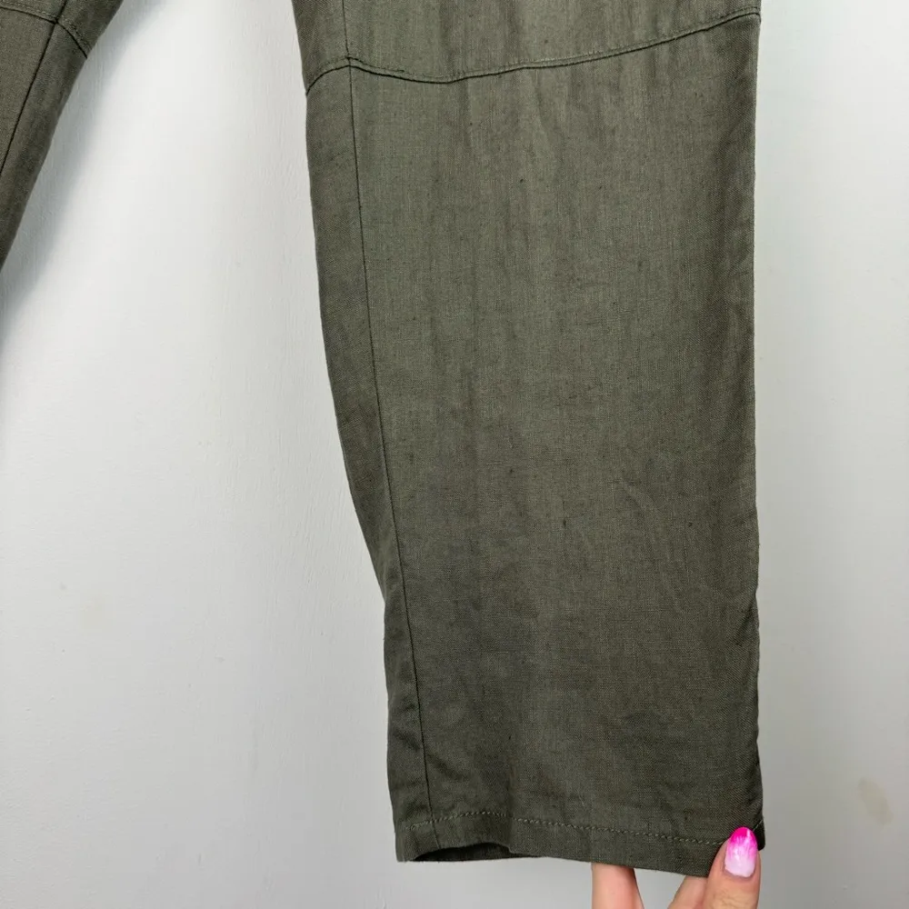LOFT 100% Linen Army Green Cargo Pants Sz 10 Relaxed Straight Tapered Leg - Image 9