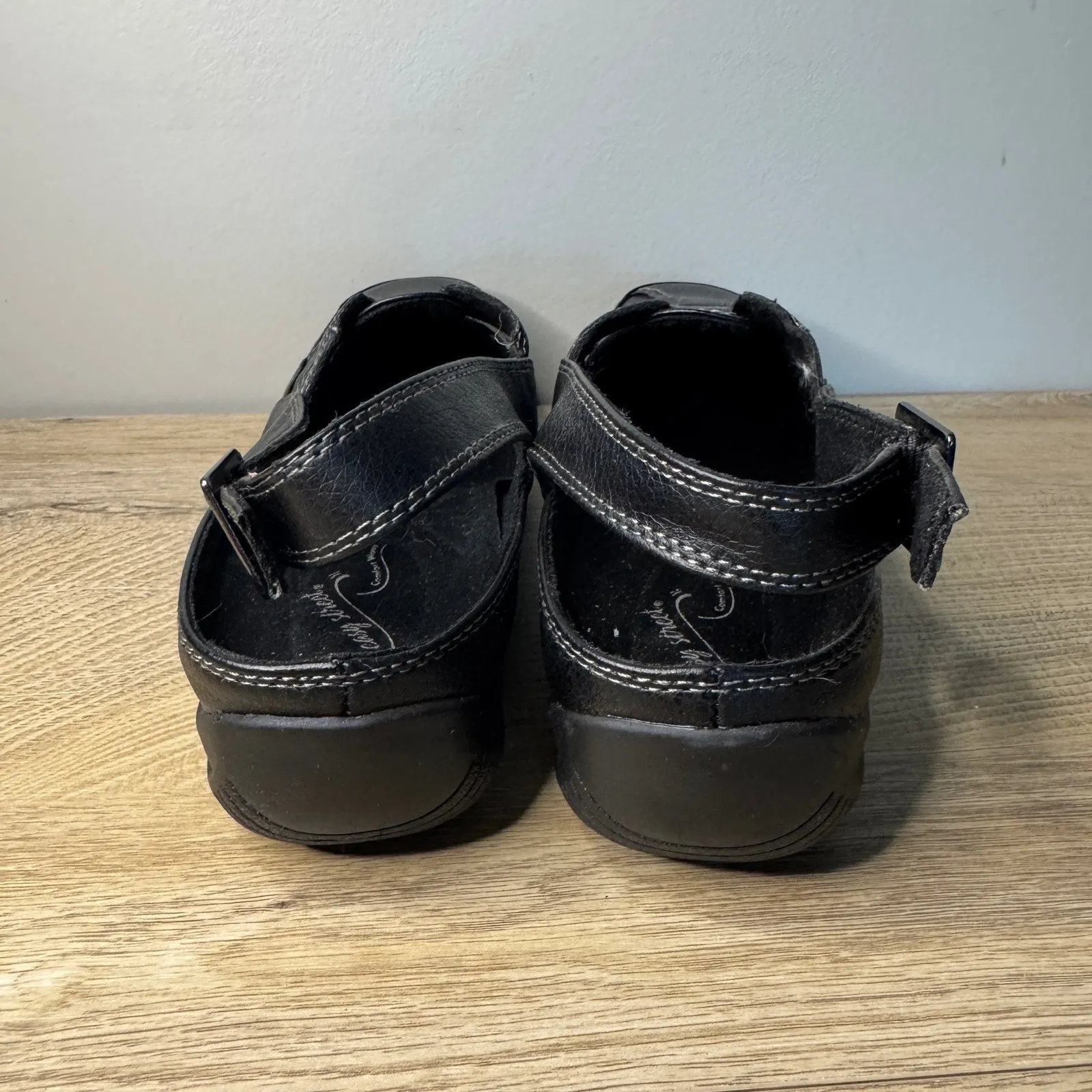 Easy Street Sandals Comfort Wave Black Leather Fisherman Slingback Womens 8W - Image 5