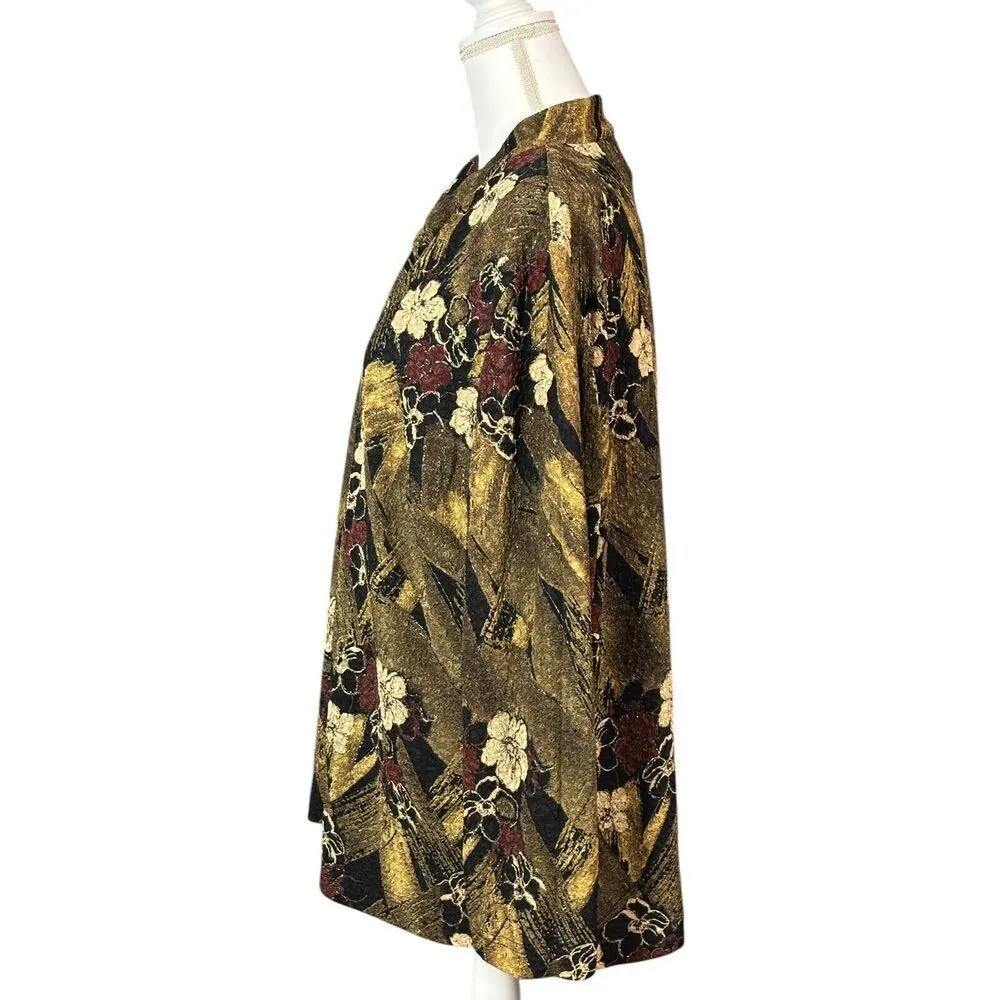 Vintage Floral One Piece Tank Jacket Size 20W Green Black Buttons Floral Work - Image 3