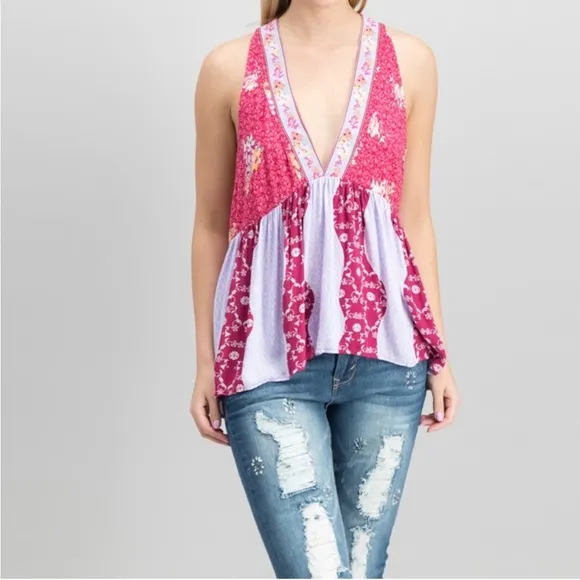 FREE PEOPLE Dream Darlin Top Boho Floral Printed Babydoll XS‎ - Image 8