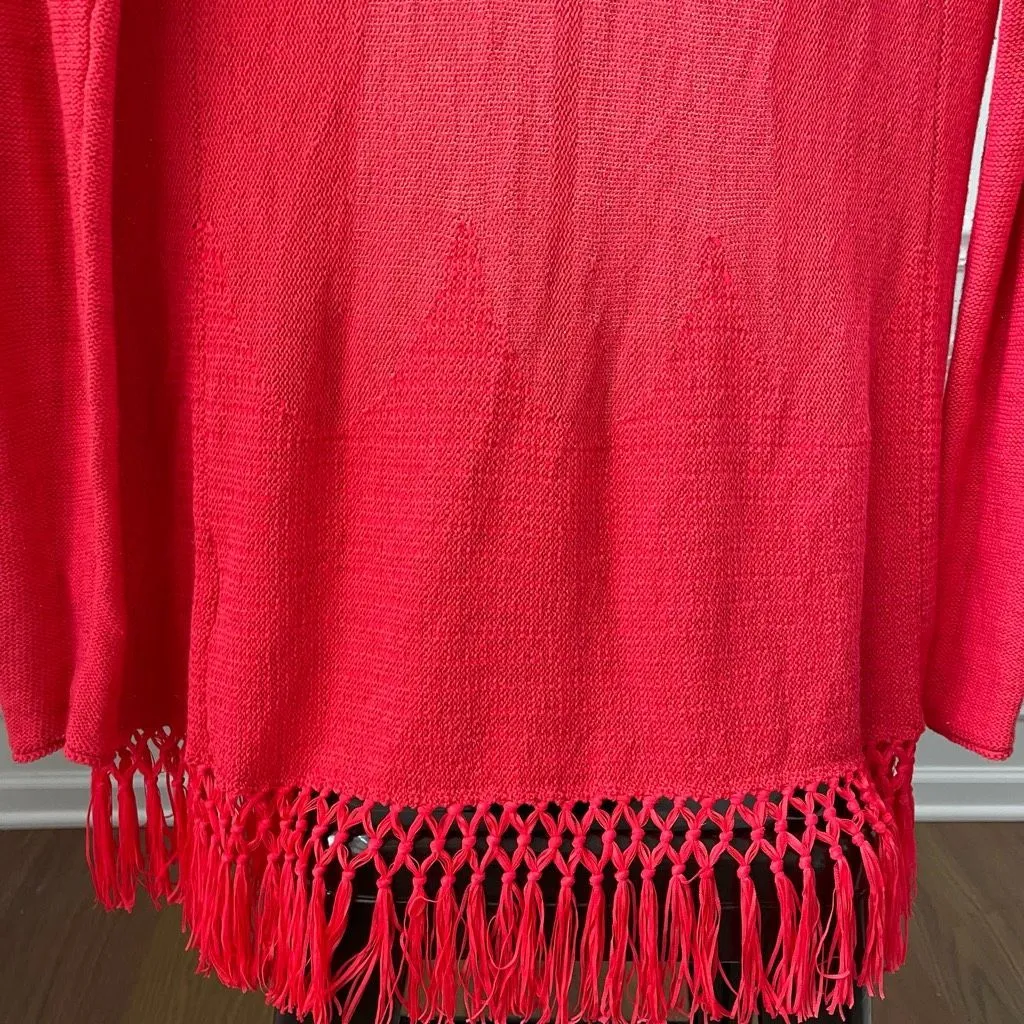 Lilly Pulitzer Tatum Open Cardigan Sweater Spicy Coral Tassel Fringe $128 S - Image 7