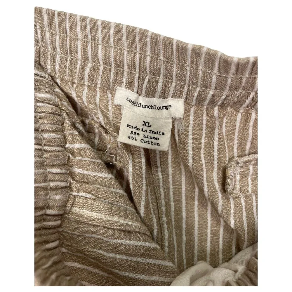 Beach Lunch Lounge Pants Womens XL Linen Margot Pull On Striped Cropped Brown - Image 9