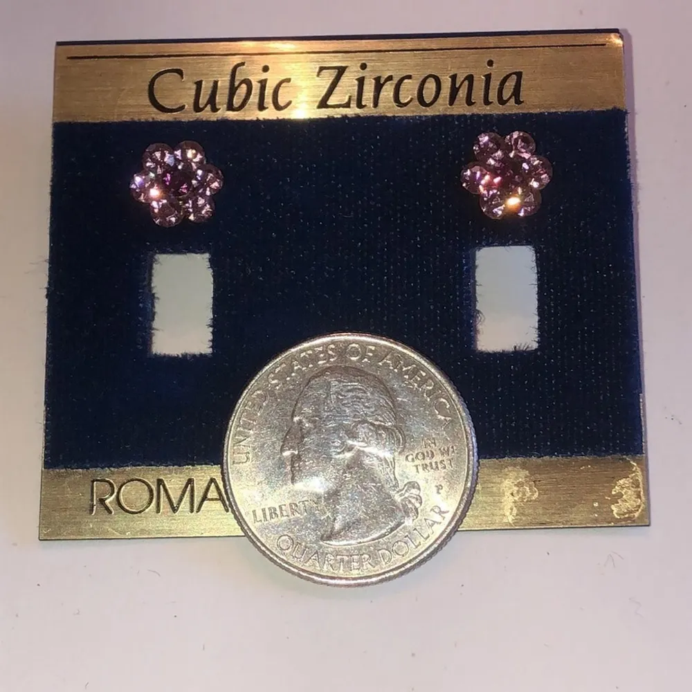 Roman Vintage Pink & Purple CZ Rhinestones Dainty Boho Flower Pierced Earrings - Image 5