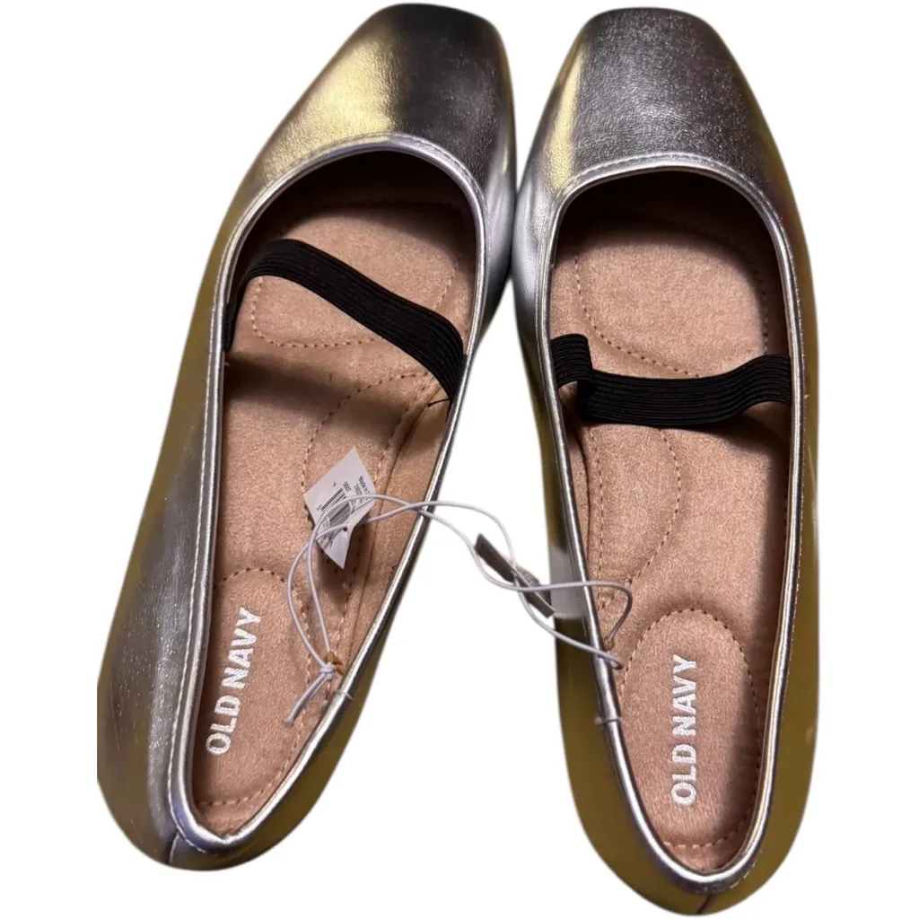 Old Navy Women's Mary Jane  Low Heel Ballet Silver Loafers with Black Strap Sz 7 - Image 8