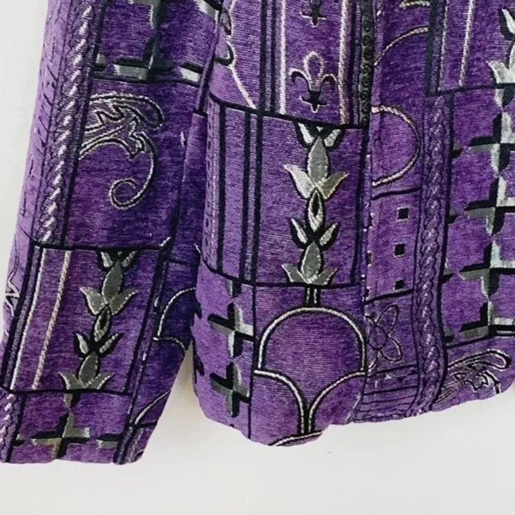 Dressbarn Purple Printed Zip Up Jacket - Image 4