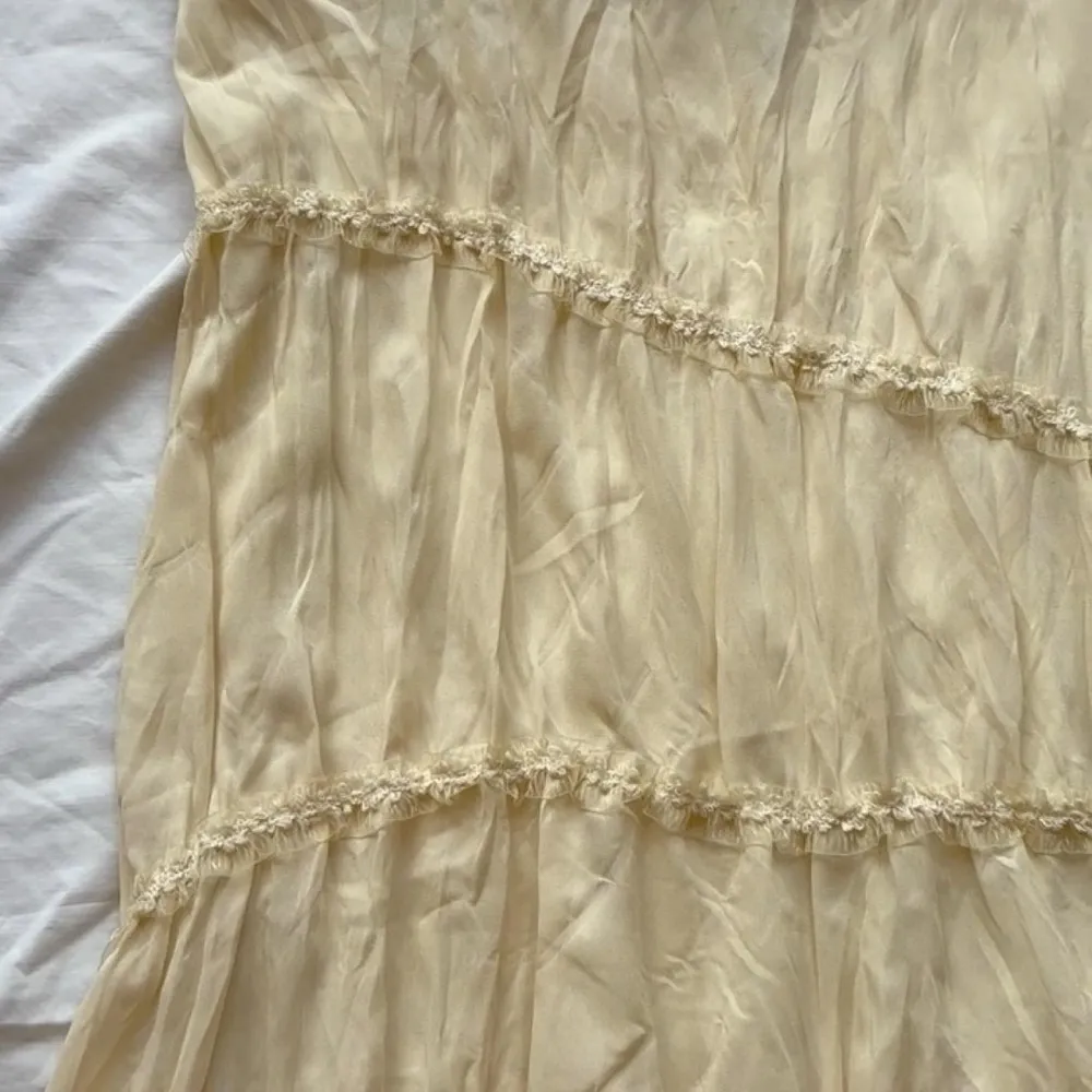 vintage sunshine bright yellow ruffle maxi skirt with bead and sequins - Image 3