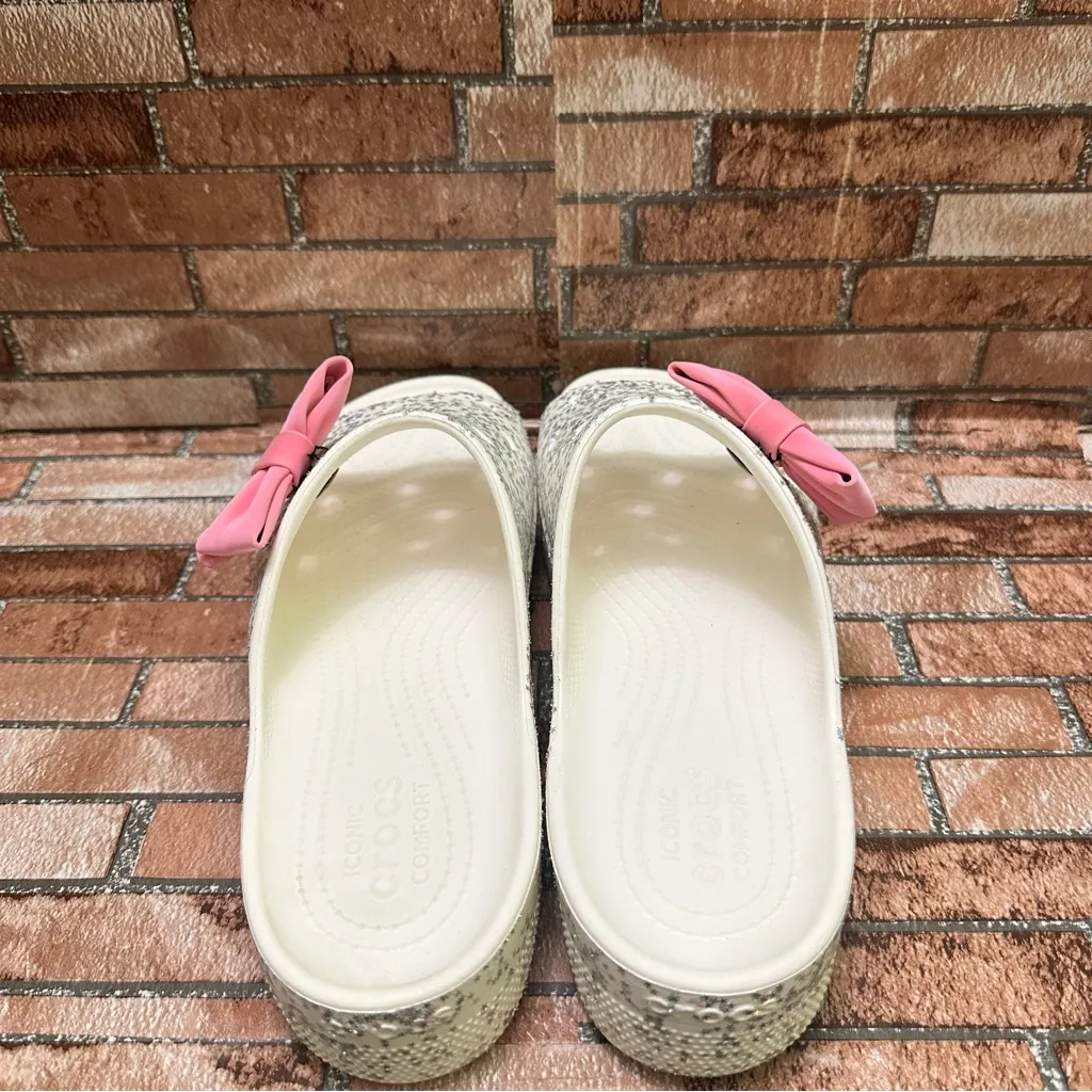 Women’s Glitter Slide Sandals with Pink Bow size 11 - Image 3