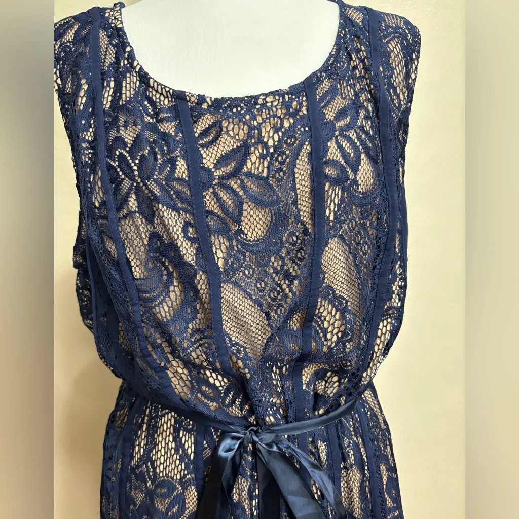 Candalite Formal Maxi Dress Women 1X Navy Lace Overlay Floral Event Wedding Prom - Image 2