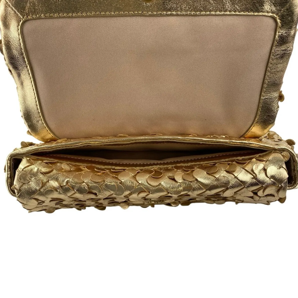 Sam Edelman Gold Bianka Woven Leather East/West Clutch Wristlet Purse Pouch OS - Image 7