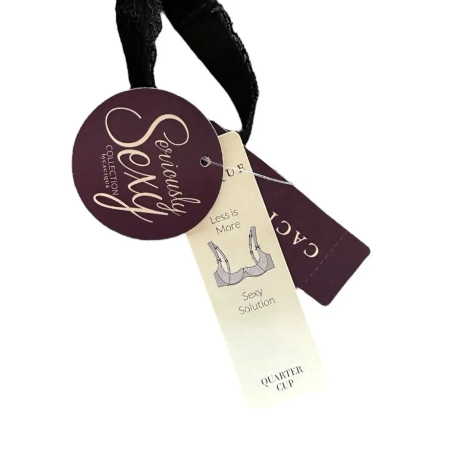 Cacique Seriously Sexy Collection Black Lace Peekaboo Cups Bra Size 44B - Image 7