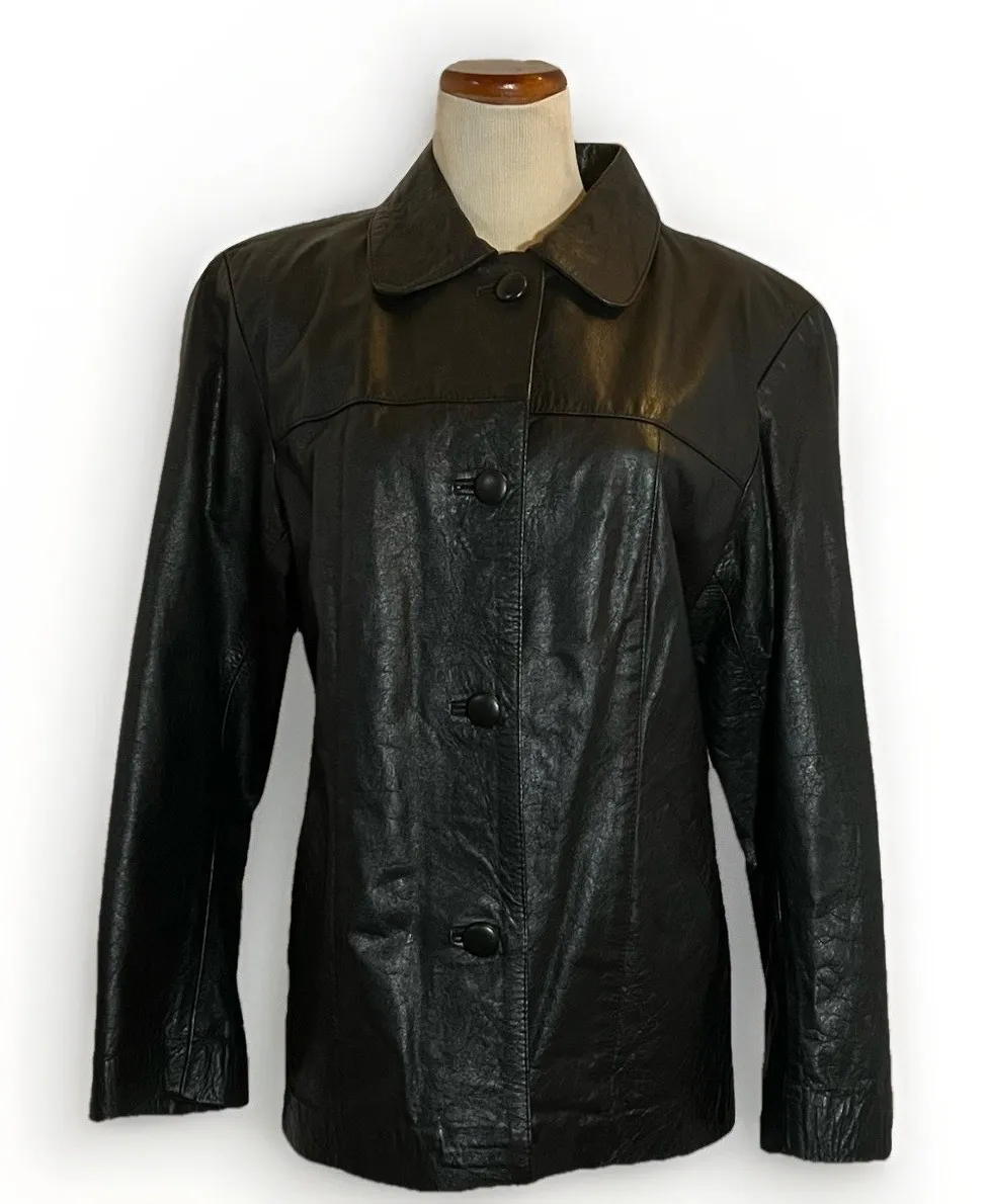 American Leathers Buenos Aires Genuine Leather Jacket Black XL Button Front Coat - Image 1