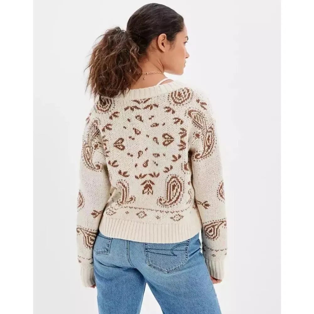 NWT American Eagle Cropped Bandana Paisley Print Cardigan Size XS - Image 2