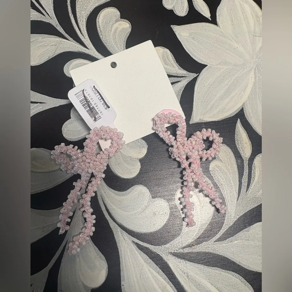 Free People Brandy Bow Beaded Dangles Pink Earrings - Image 3