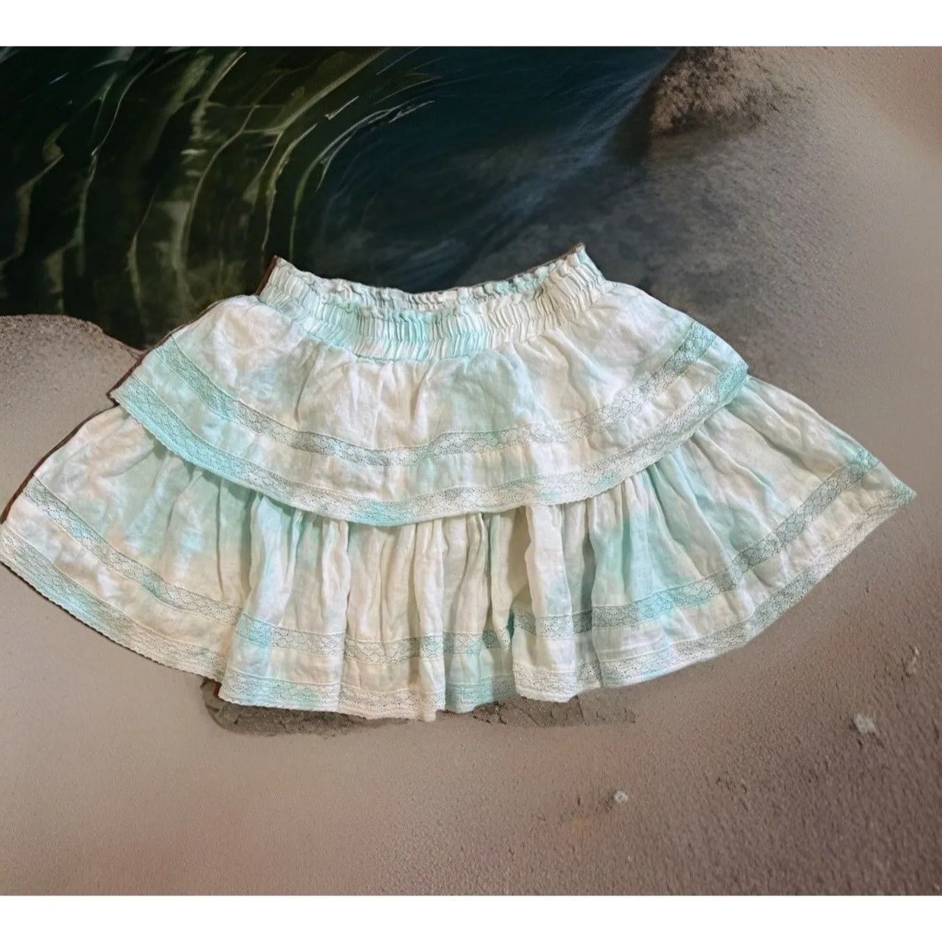 Y2K C&V Chelsea Violet collection M Tiered Lace Insert Ruffle Mini‎ Linen Skirt - Image 2