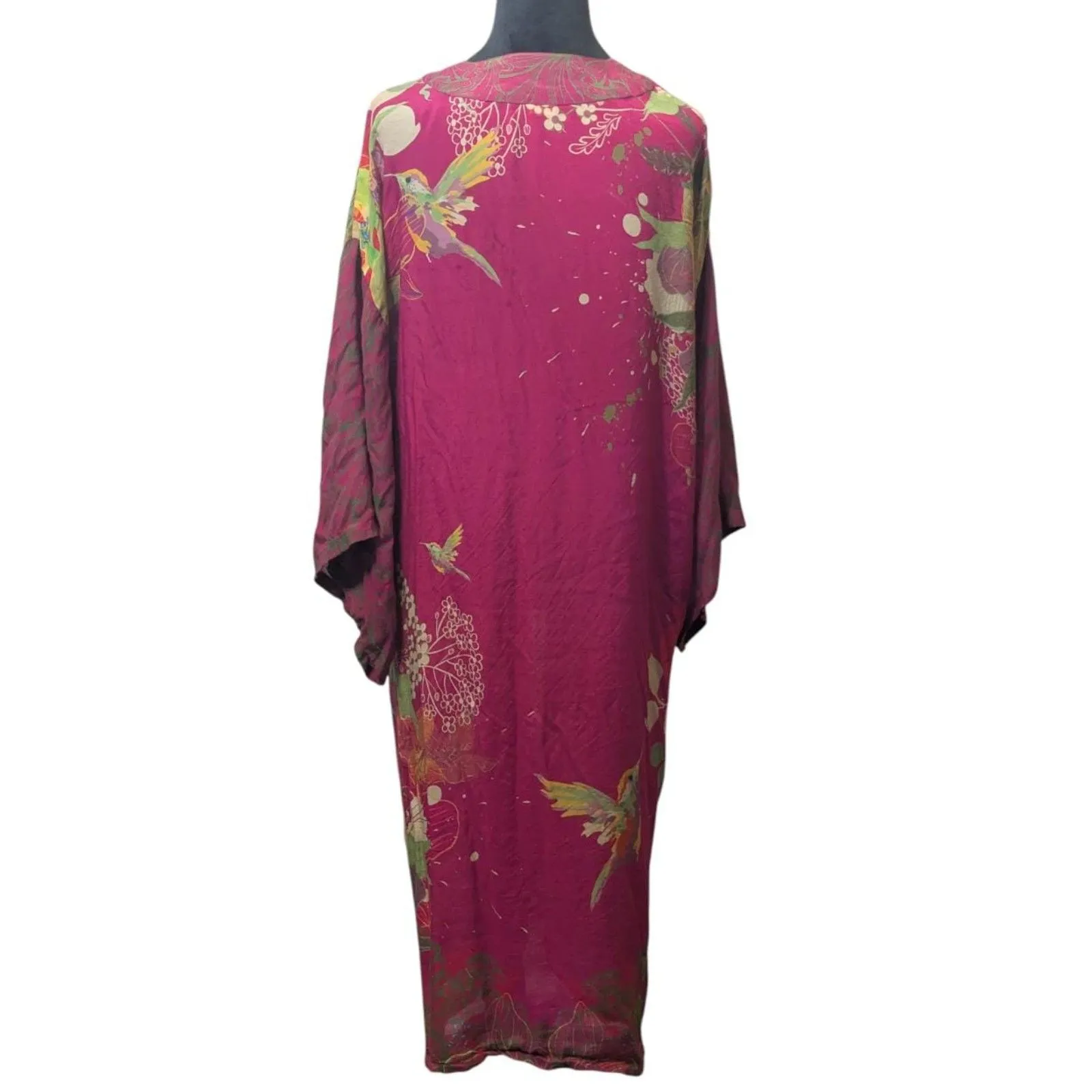 Powder Design Maxi Kimono Gown Hummingbird Floral Print Modal Viscose Boho Glam Pink Size L - Image 3