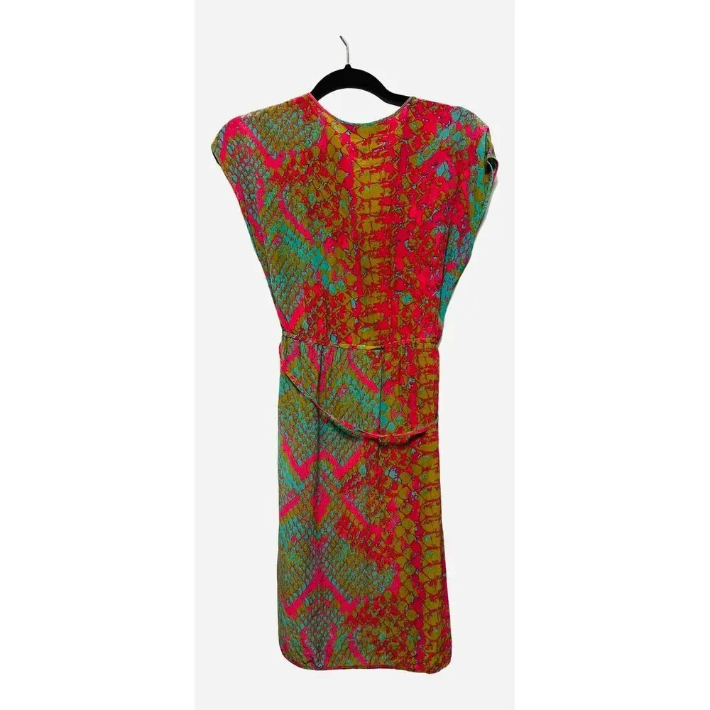 Presley Skye Silk Day Glo Snake Print Dress A line Short Sleeve Elastic Waist S - Image 3