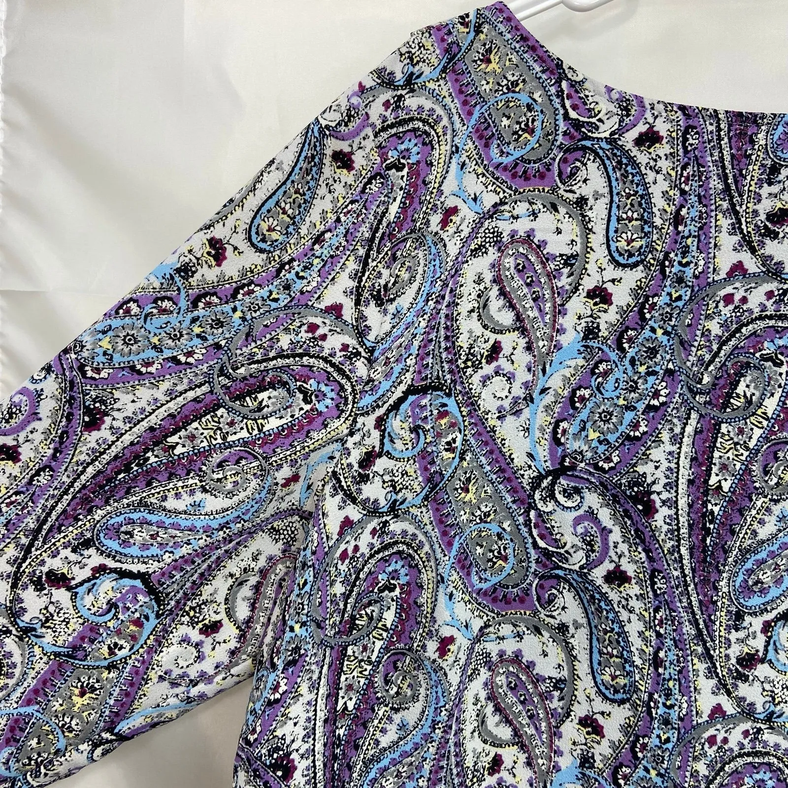 J. Jill women's blue purple‎ paisley 3/4 sleeve boat neck loose casual blouse XL - Image 3